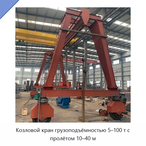 Козловой кран грузоподъёмностью 5–100 т с пролётом 10–40 м