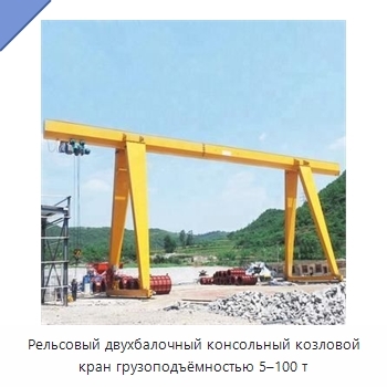 Рельсовый двухбалочный консольный козловой кран грузоподъёмностью 5–100 т
