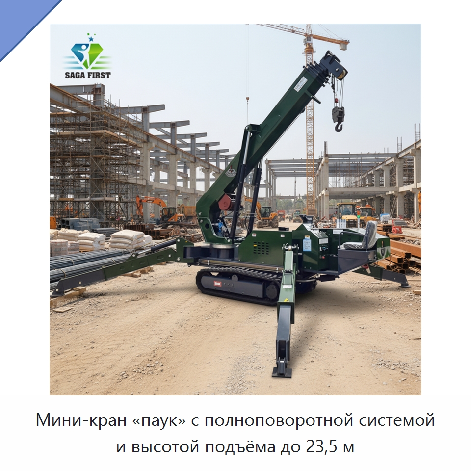 Мини-кран «паук» с полноповоротной системой и высотой подъёма до 23,5 м — Краны