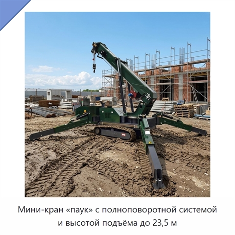 Мини-кран «паук» с полноповоротной системой и высотой подъёма до 23,5 м