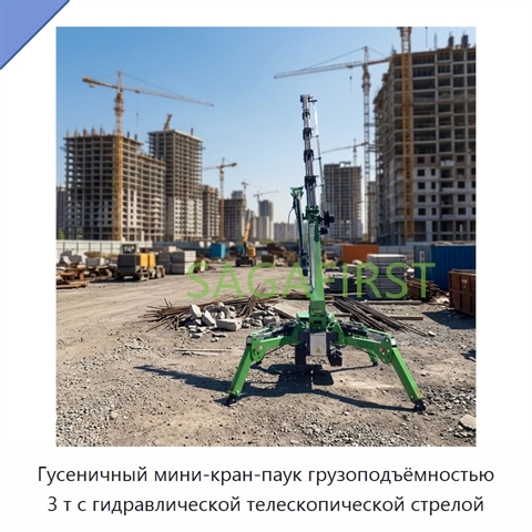 Гусеничный мини-кран-паук грузоподъёмностью 3 т с гидравлической телескопической стрелой
