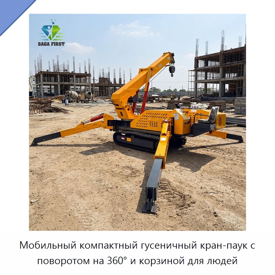 Мобильный компактный гусеничный кран-паук с поворотом на 360° и корзиной для людей — Краны