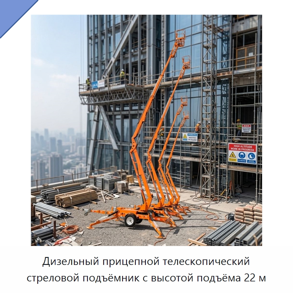 Дизельный прицепной телескопический стреловой подъёмник с высотой подъёма 22 м — Строительные подъёмники