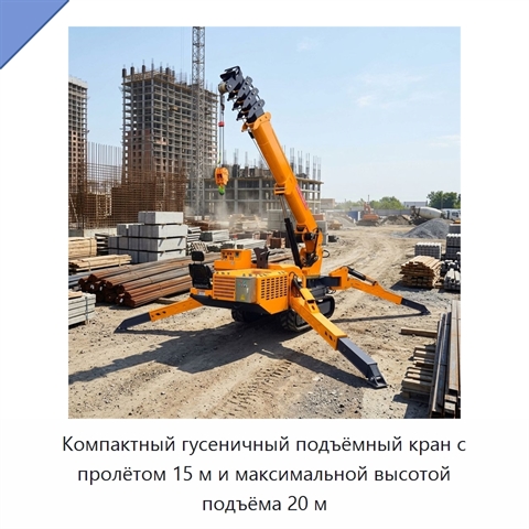 Компактный гусеничный подъёмный кран с пролётом 15 м и максимальной высотой подъёма 20 м