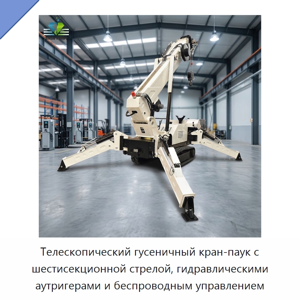 Телескопический гусеничный кран-паук с шестисекционной стрелой, гидравлическими аутригерами и беспроводным управлением — Краны