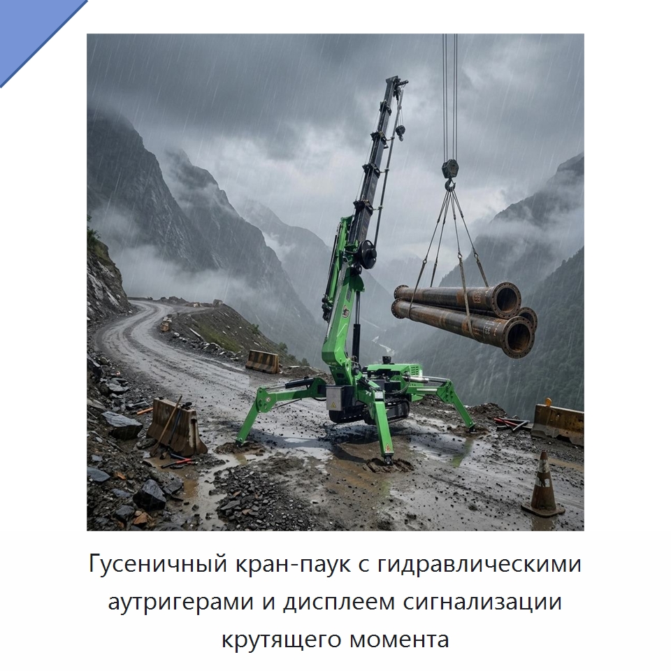 Гусеничный кран-паук с гидравлическими аутригерами и дисплеем сигнализации крутящего момента — Краны