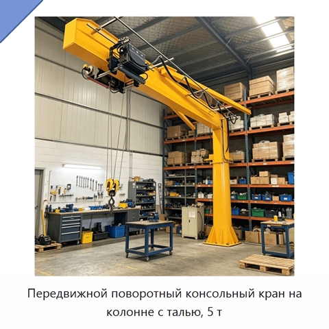 Передвижной поворотный консольный кран на колонне с талью, 5 т