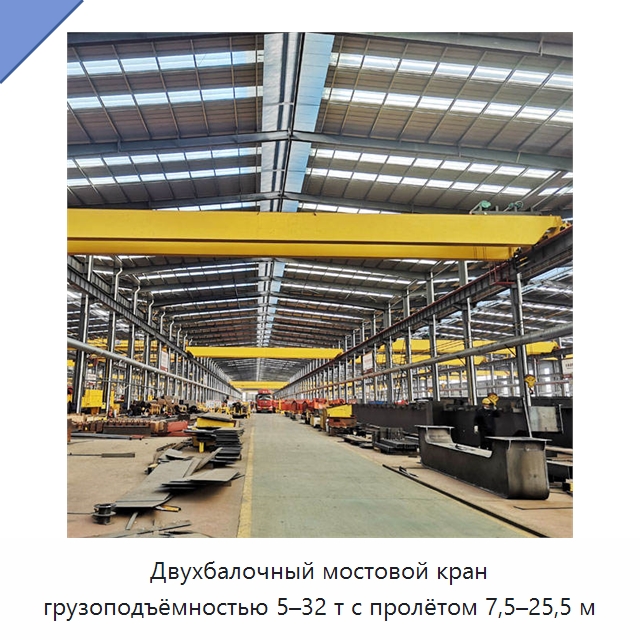 Двухбалочный мостовой кран грузоподъёмностью 5–32 т с пролётом 7,5–25,5 м — Краны