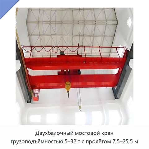 Двухбалочный мостовой кран грузоподъёмностью 5–32 т с пролётом 7,5–25,5 м
