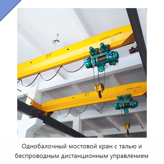 Однобалочный мостовой кран с талью и беспроводным дистанционным управлением — Краны