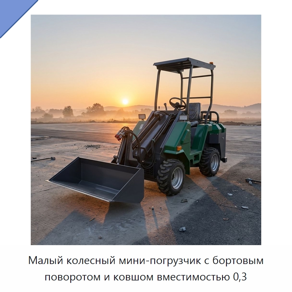 Малый колесный мини-погрузчик с бортовым поворотом и ковшом вместимостью 0,3 — Землеройная техника