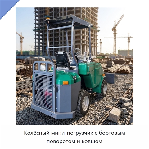 Колёсный мини-погрузчик с бортовым поворотом и ковшом