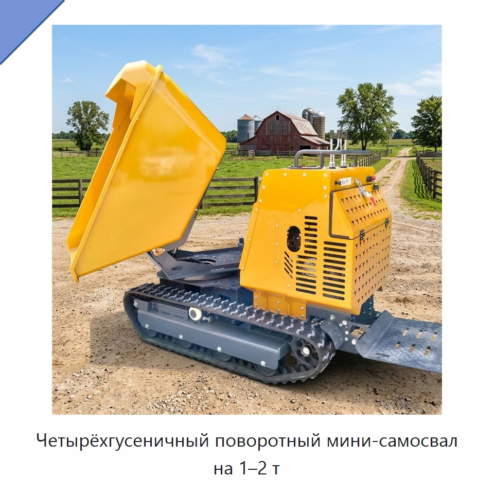Четырёхгусеничный поворотный мини-самосвал на 1–2 т — Землеройная техника