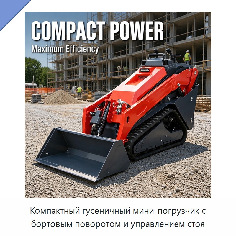 Компактный гусеничный мини-погрузчик с бортовым поворотом и управлением стоя — Землеройная техника