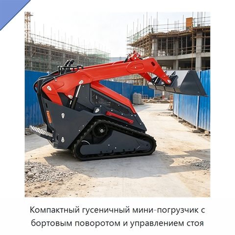 Компактный гусеничный мини-погрузчик с бортовым поворотом и управлением стоя