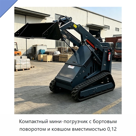 Компактный мини-погрузчик с бортовым поворотом и ковшом вместимостью 0,12