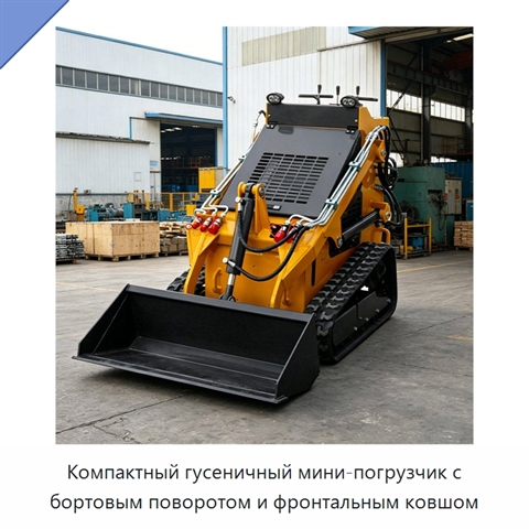 Компактный гусеничный мини-погрузчик с бортовым поворотом и фронтальным ковшом