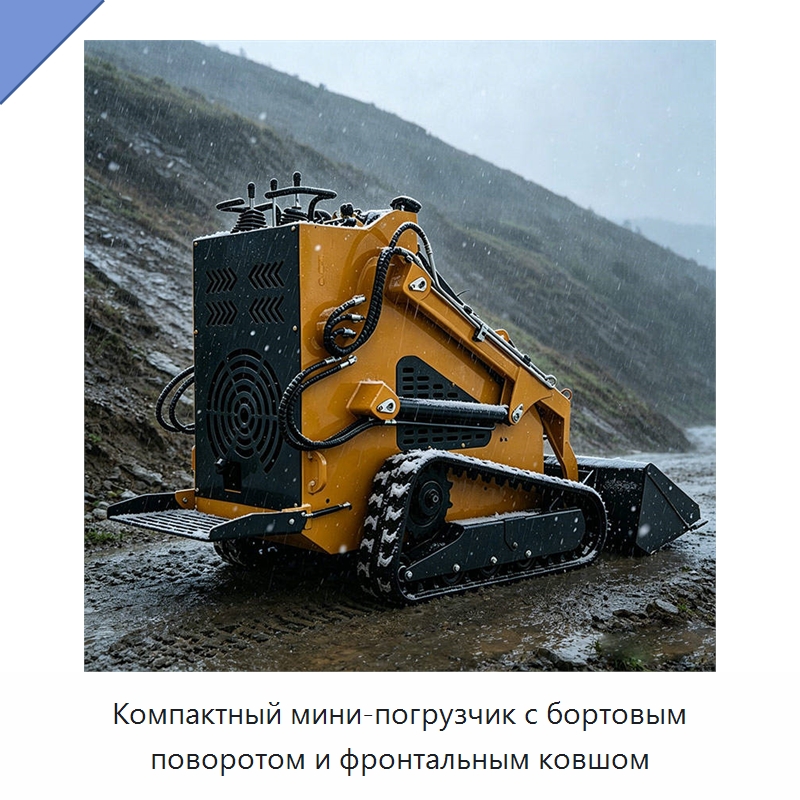 Компактный мини-погрузчик с бортовым поворотом и фронтальным ковшом — Землеройная техника