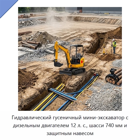 Гидравлический гусеничный мини-экскаватор с дизельным двигателем 12 л. с., шасси 740 мм и защитным навесом