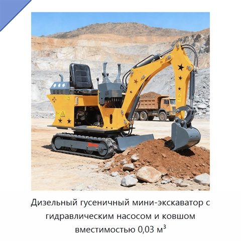 Дизельный гусеничный мини-экскаватор с гидравлическим насосом и ковшом вместимостью 0,03 м³
