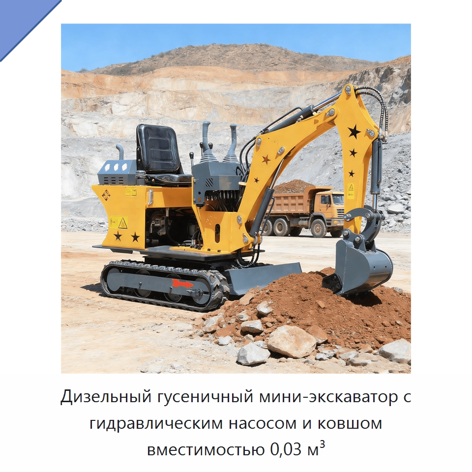 Дизельный гусеничный мини-экскаватор с гидравлическим насосом и ковшом вместимостью 0,03 м³ — Землеройная техника