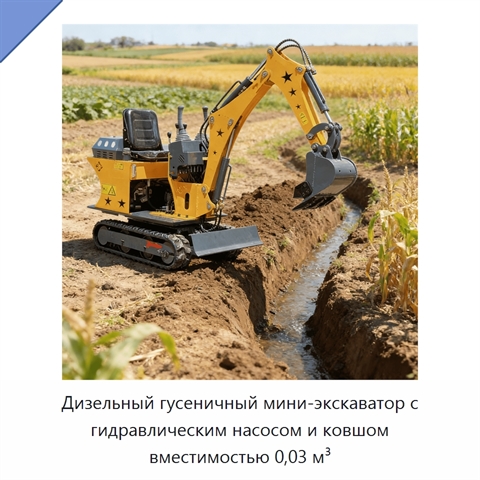 Дизельный гусеничный мини-экскаватор с гидравлическим насосом и ковшом вместимостью 0,03 м³