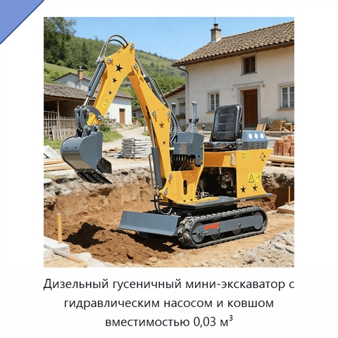 Дизельный гусеничный мини-экскаватор с гидравлическим насосом и ковшом вместимостью 0,03 м³