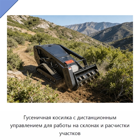 Гусеничная косилка с дистанционным управлением для работы на склонах и расчистки участков