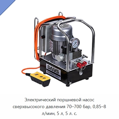 Электрический поршневой насос сверхвысокого давления 70–700 бар, 0,85–8 л/мин, 5 л, 5 л. с.