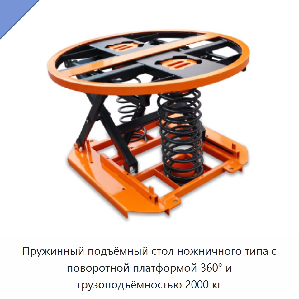 Пружинный подъёмный стол ножничного типа с поворотной платформой 360° и грузоподъёмностью 2000 кг — Специальное подъемно-транспортное оборудование