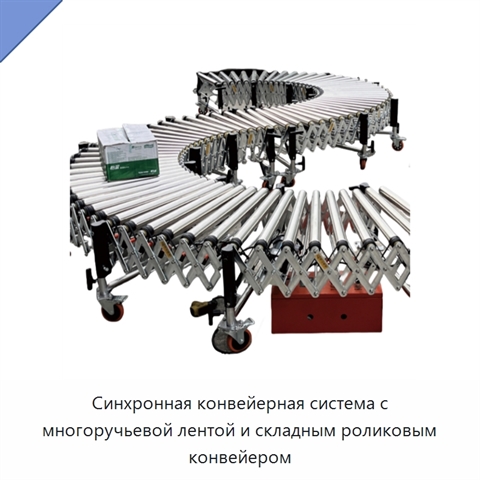Синхронная конвейерная система с многоручьевой лентой и складным роликовым конвейером