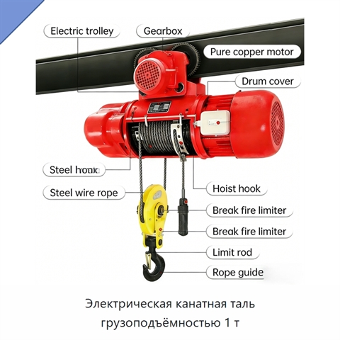 Электрическая канатная таль грузоподъёмностью 1 т