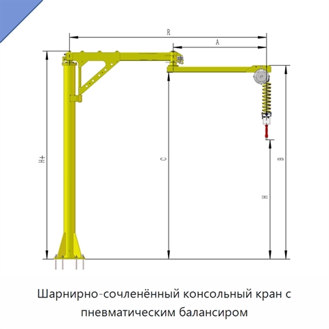 Шарнирно-сочленённый консольный кран с пневматическим балансиром