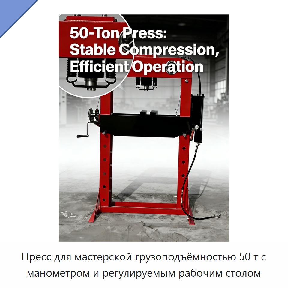 Пресс для мастерской грузоподъёмностью 50 т с манометром и регулируемым рабочим столом — Специальное оборудование для транспортных средств