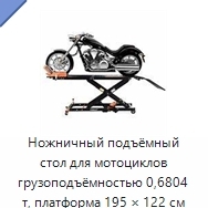 Ножничный подъёмный стол для мотоциклов грузоподъёмностью 0,6804 т, платформа 195 × 122 см