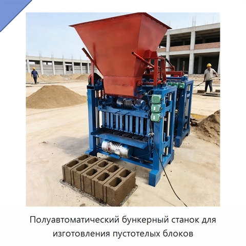 Полуавтоматический бункерный станок для изготовления пустотелых блоков