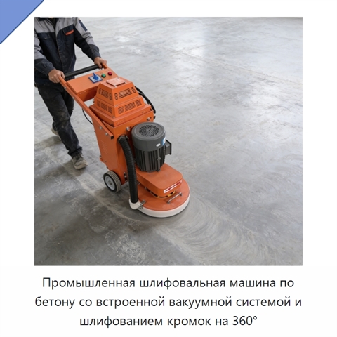 Промышленная шлифовальная машина по бетону со встроенной вакуумной системой и шлифованием кромок на 360°