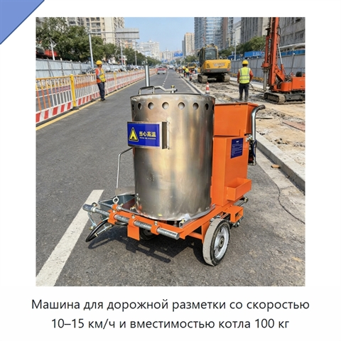 Машина для дорожной разметки со скоростью 10–15 км/ч и вместимостью котла 100 кг