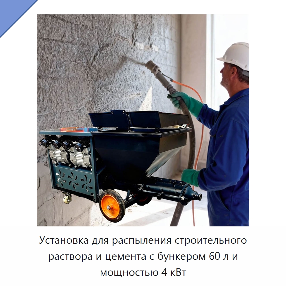 Установка для распыления строительного раствора и цемента с бункером 60 л и мощностью 4 кВт — Штукатурные станции