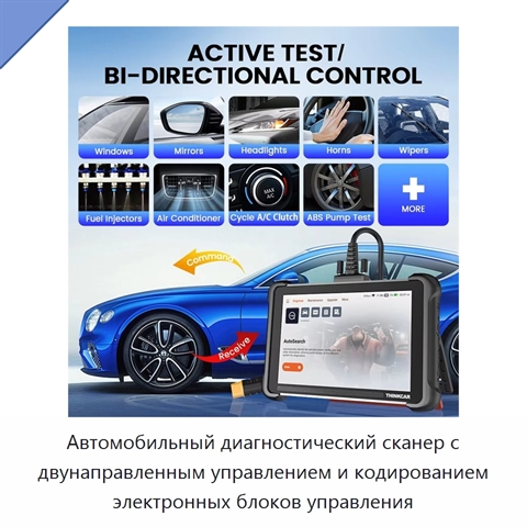 Автомобильный диагностический сканер с двунаправленным управлением и кодированием электронных блоков управления