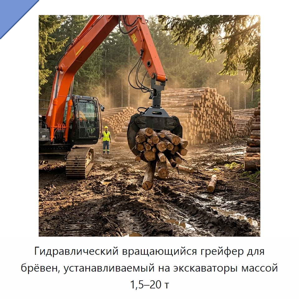 Гидравлический вращающийся грейфер для брёвен, устанавливаемый на экскаваторы массой 1,5–20 т — Навесное оборудование для строительной техники