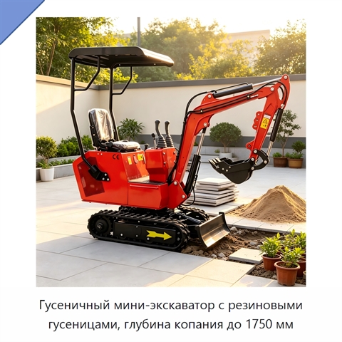 Гусеничный мини-экскаватор с резиновыми гусеницами, глубина копания до 1750 мм