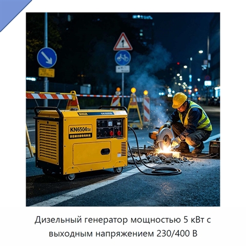 Дизельный генератор мощностью 5 кВт с выходным напряжением 230/400 В