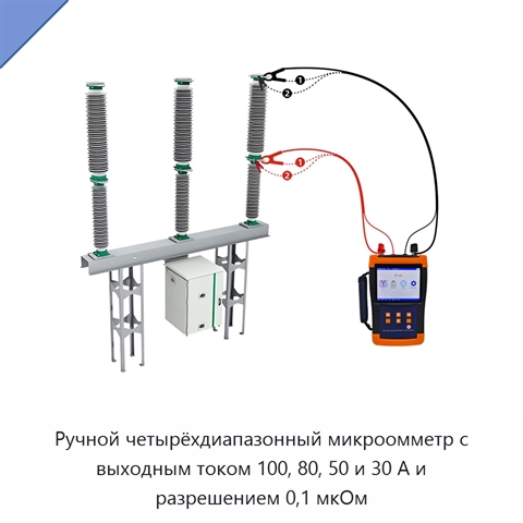 Ручной четырёхдиапазонный микроомметр с выходным током 100, 80, 50 и 30 А и разрешением 0,1 мкОм