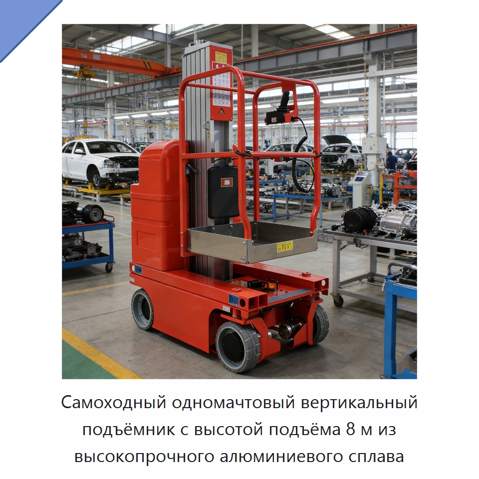 Самоходный одномачтовый вертикальный подъёмник с высотой подъёма 8 м из высокопрочного алюминиевого сплава — Подъемные столы