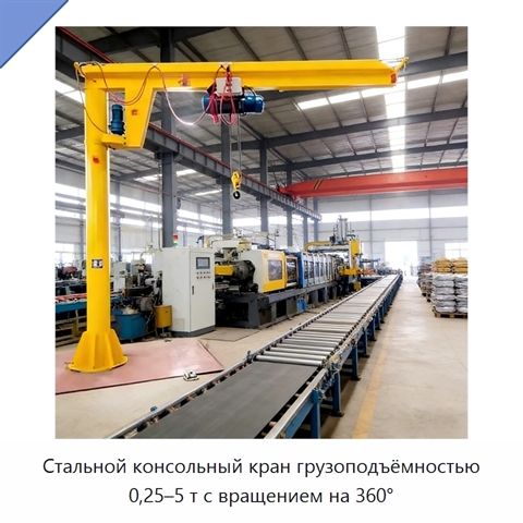 Стальной консольный кран грузоподъёмностью 0,25–5 т с вращением на 360°