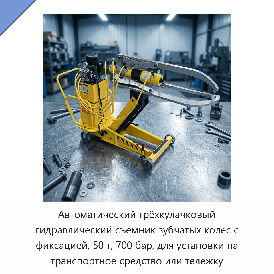 Автоматический трёхкулачковый гидравлический съёмник зубчатых колёс с фиксацией, 50 т, 700 бар, для установки на транспортное средство или тележку — Специальный гидравлический инструмент
