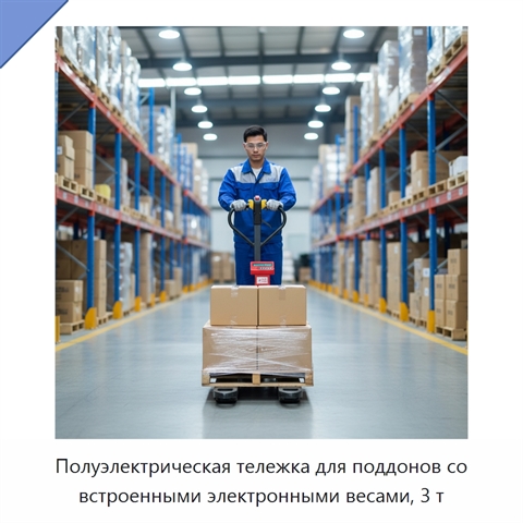 Полуэлектрическая тележка для поддонов со встроенными электронными весами, 3 т