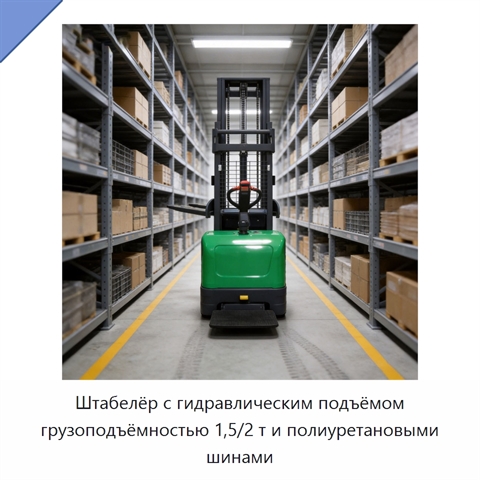 Штабелёр с гидравлическим подъёмом грузоподъёмностью 1,5/2 т и полиуретановыми шинами