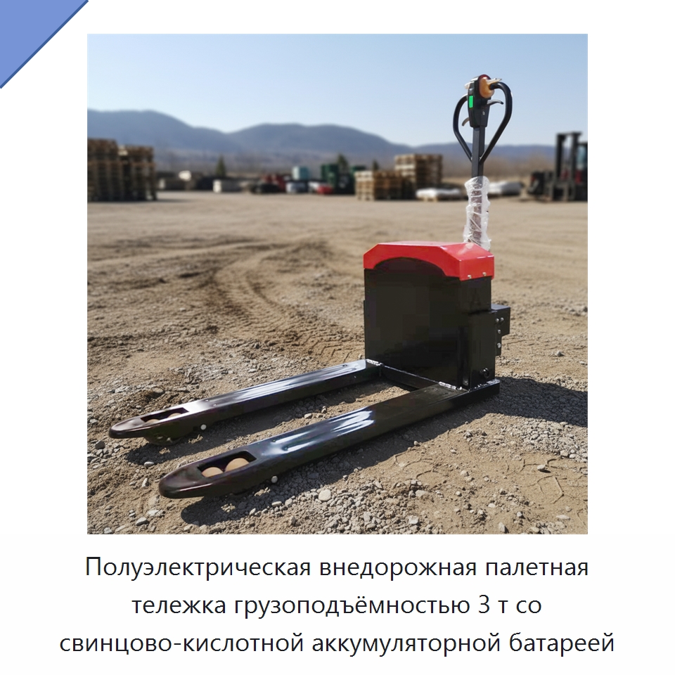 Полуэлектрическая внедорожная палетная тележка грузоподъёмностью 3 т со свинцово-кислотной аккумуляторной батареей — Вилочные погрузчики